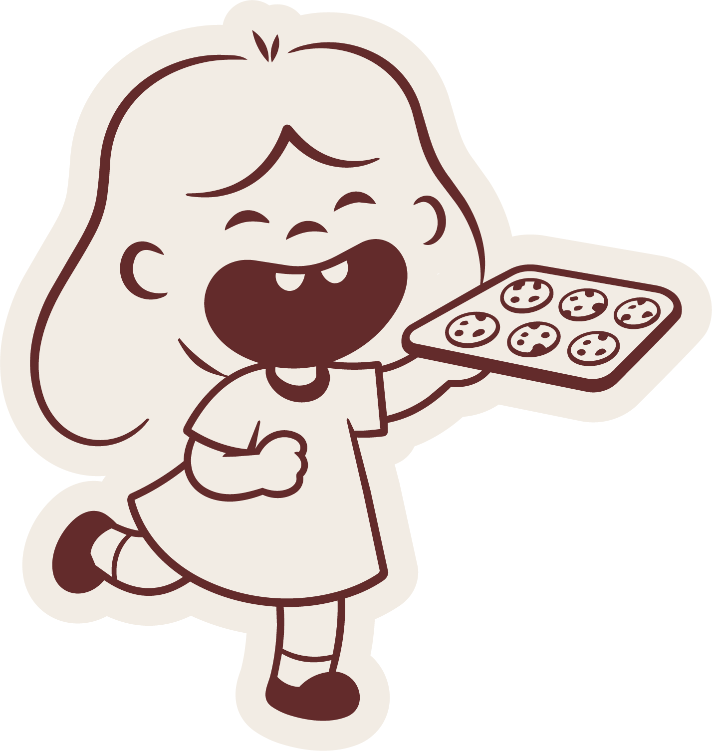 Personagem da Ayla servindo uma bandeja de cookies