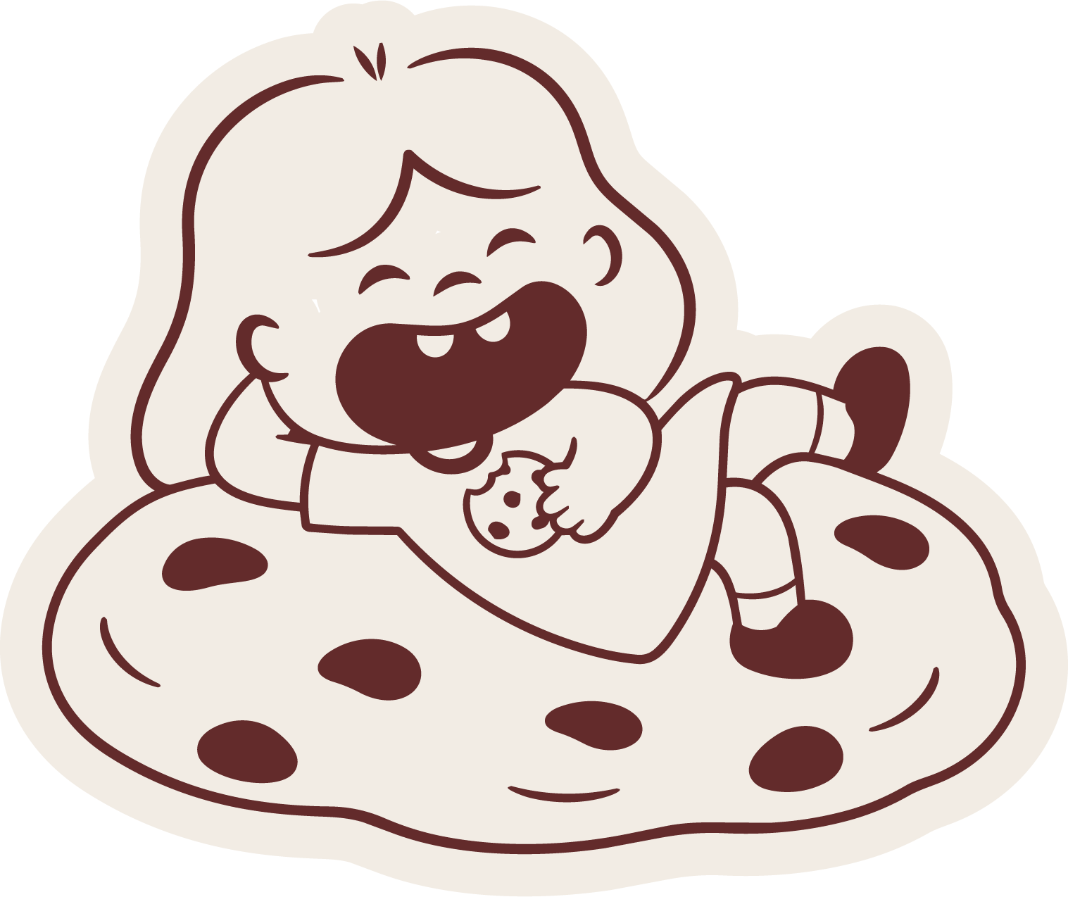 Personagem da Ayla feliz sobre um cookie gigante